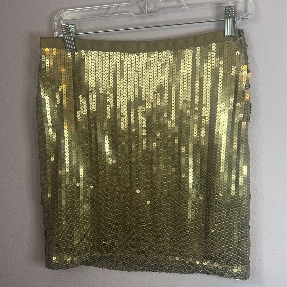 BEDO Femme Gold Sequin Mini Skirt Holiday Party Cocktail Pencil Sz S Small Y2K